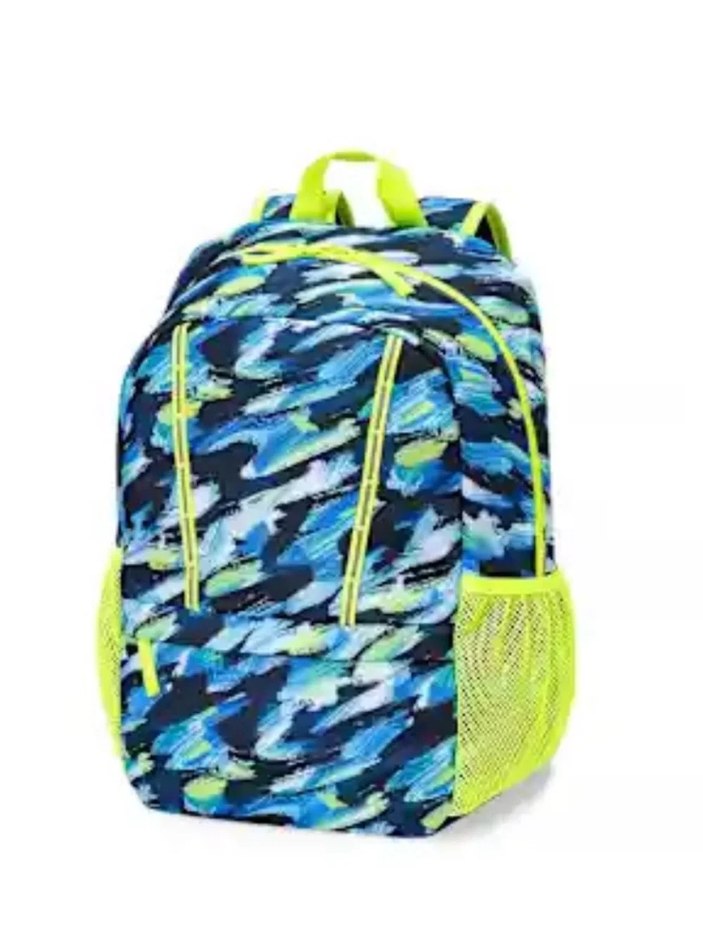 Lands End Kids ClassMate Medium Backpack Navy Neon Green Brushstroke Durable
